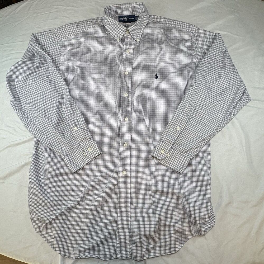 Ralph Lauren Yarmouth Dress Shirt Men’s 17.5 34/35 White Purple Check Button Up